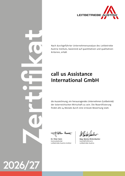 B2B-Service-Vorteile : call us Assistance wurde für den nachhaltigen Unternehmenserfolg, Innovation sowie ökologische und soziale Verantwortung als Servicedienstleister für B2B ausgezeichnet.